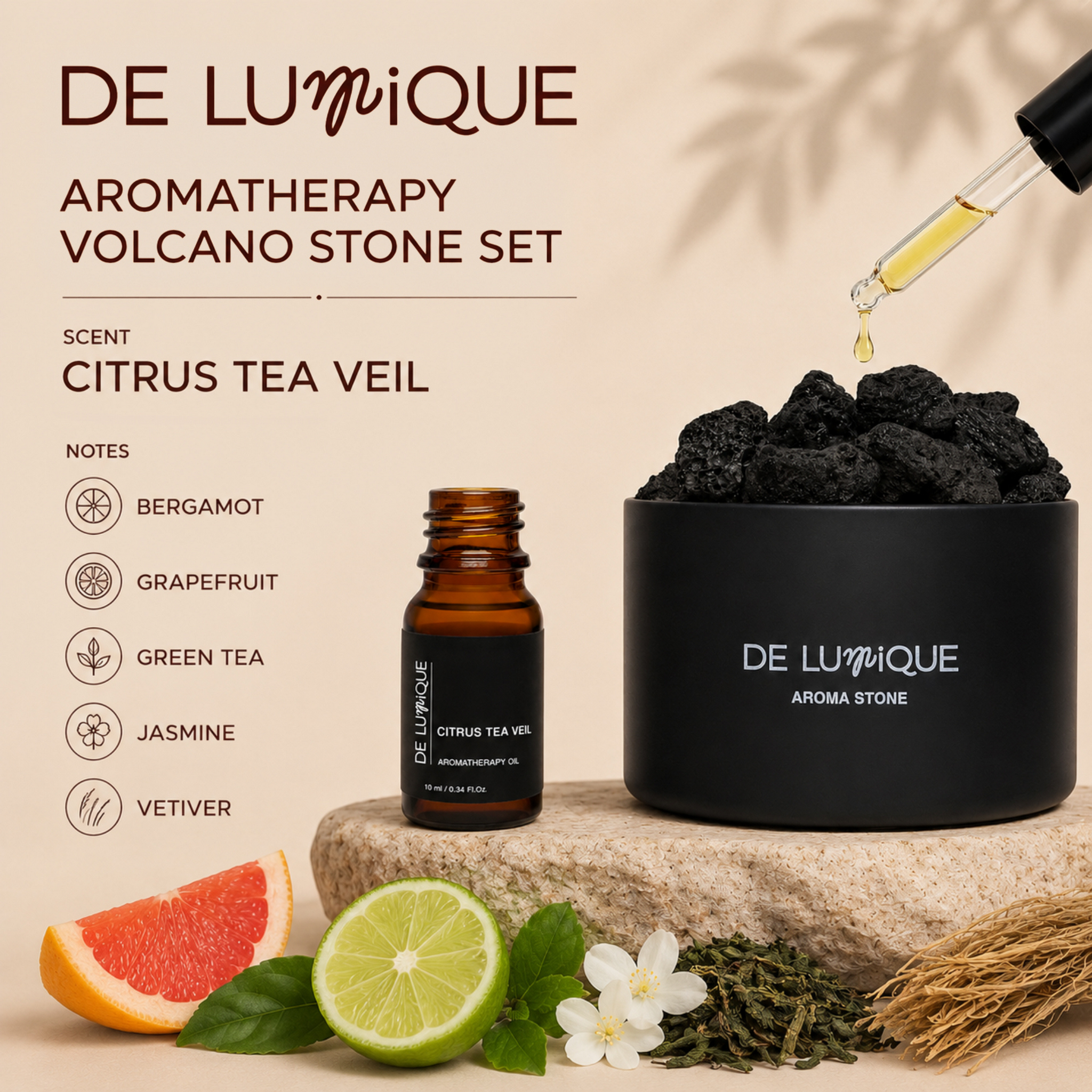 Aromatherapy Volcano Stone Set - Citrus Tea Veil-5