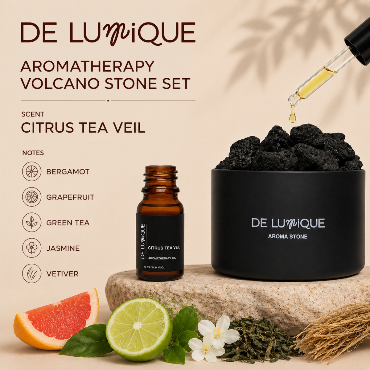 Aromatherapy Volcano Stone Set - Citrus Tea Veil-5