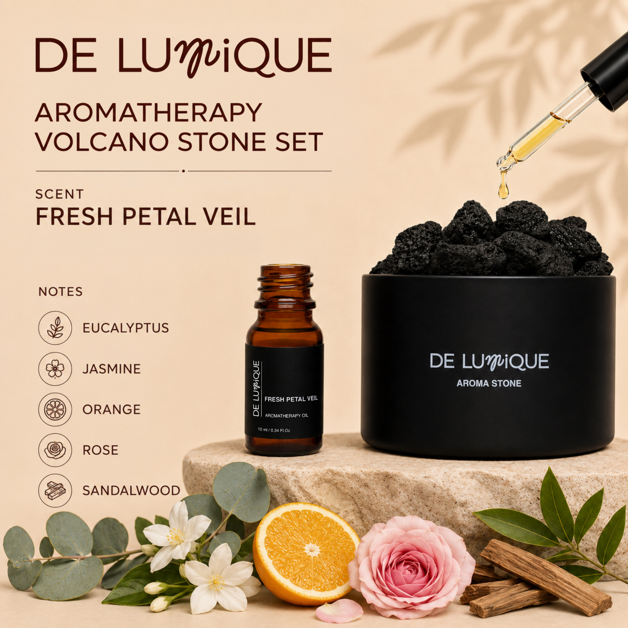 Aromatherapy Volcano Stone Set - Fresh Petal Veil-5