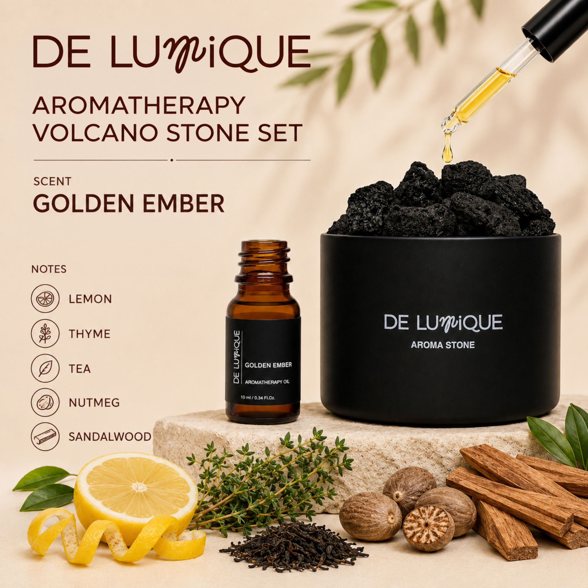 Aromatherapy Volcano Stone Set - Golden Ember-5