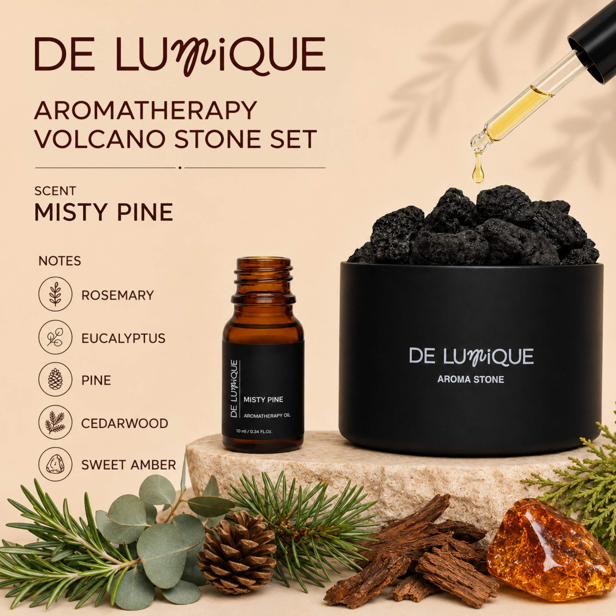 Aromatherapy Volcano Stone Set - Misty Pine-5