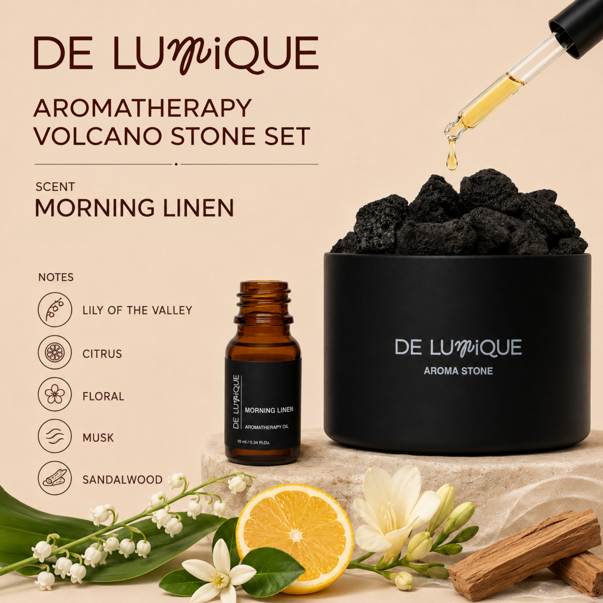 Aromatherapy Volcano Stone Set - Morning Linen-5