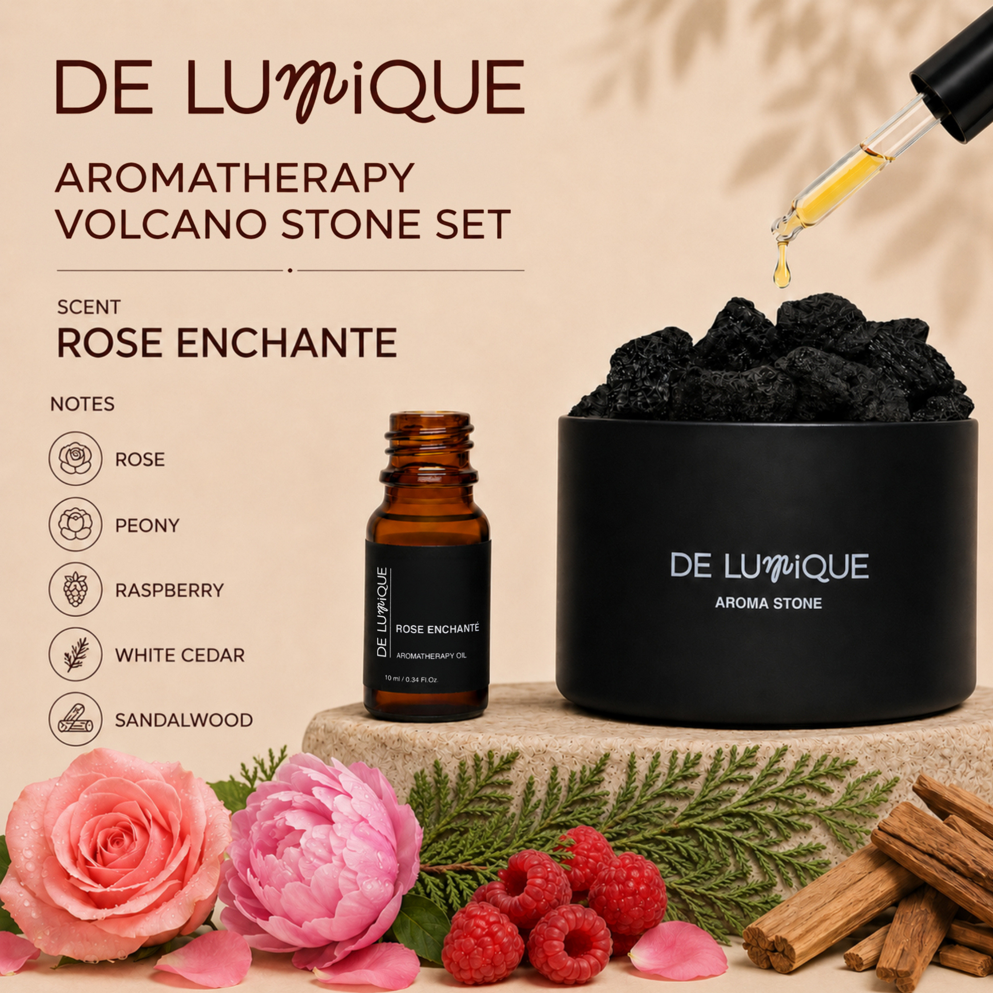 Aromatherapy Volcano Stone Set - Rose Enchante-5