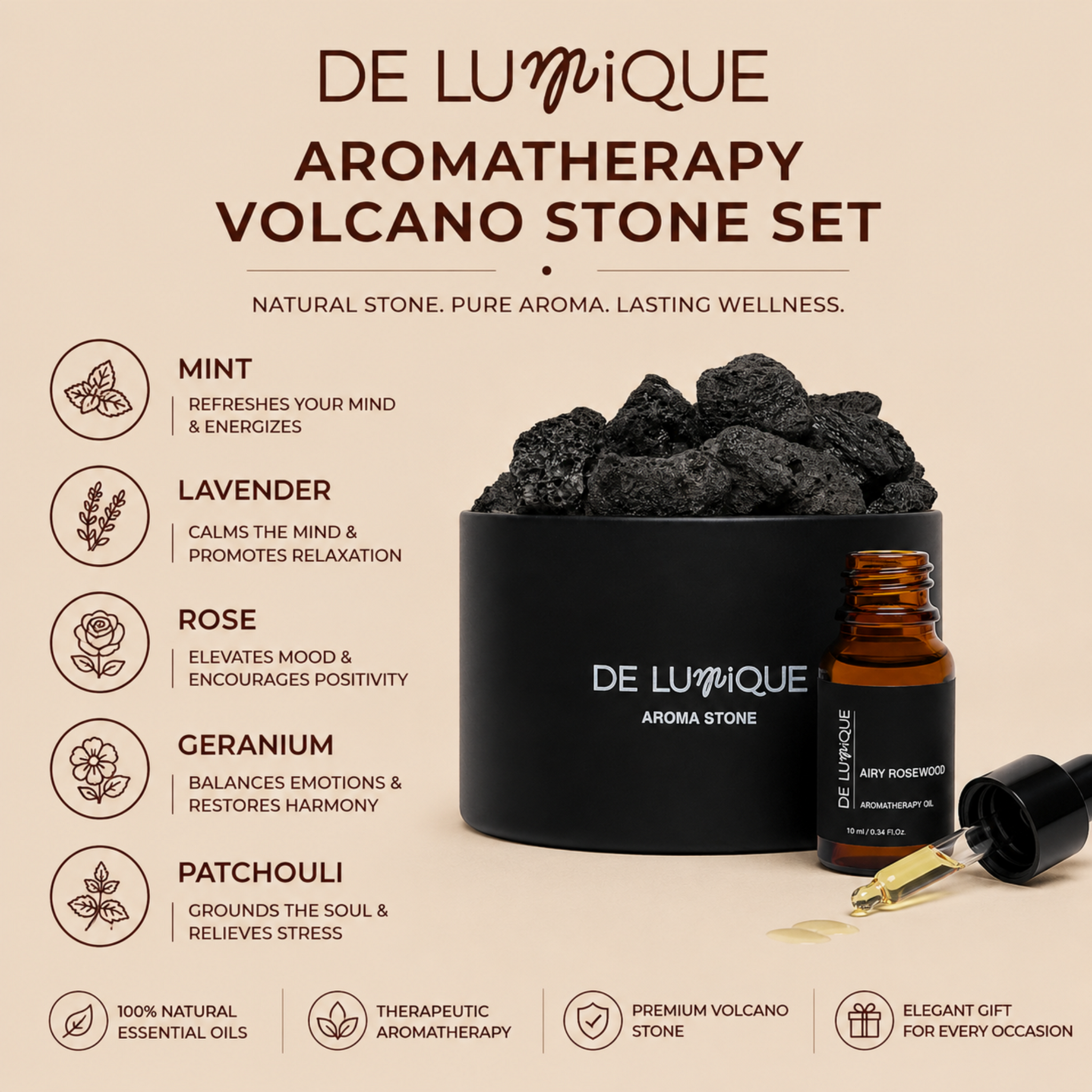 Aromatherapy Volcano Stone Set - Airy Rosewood-6