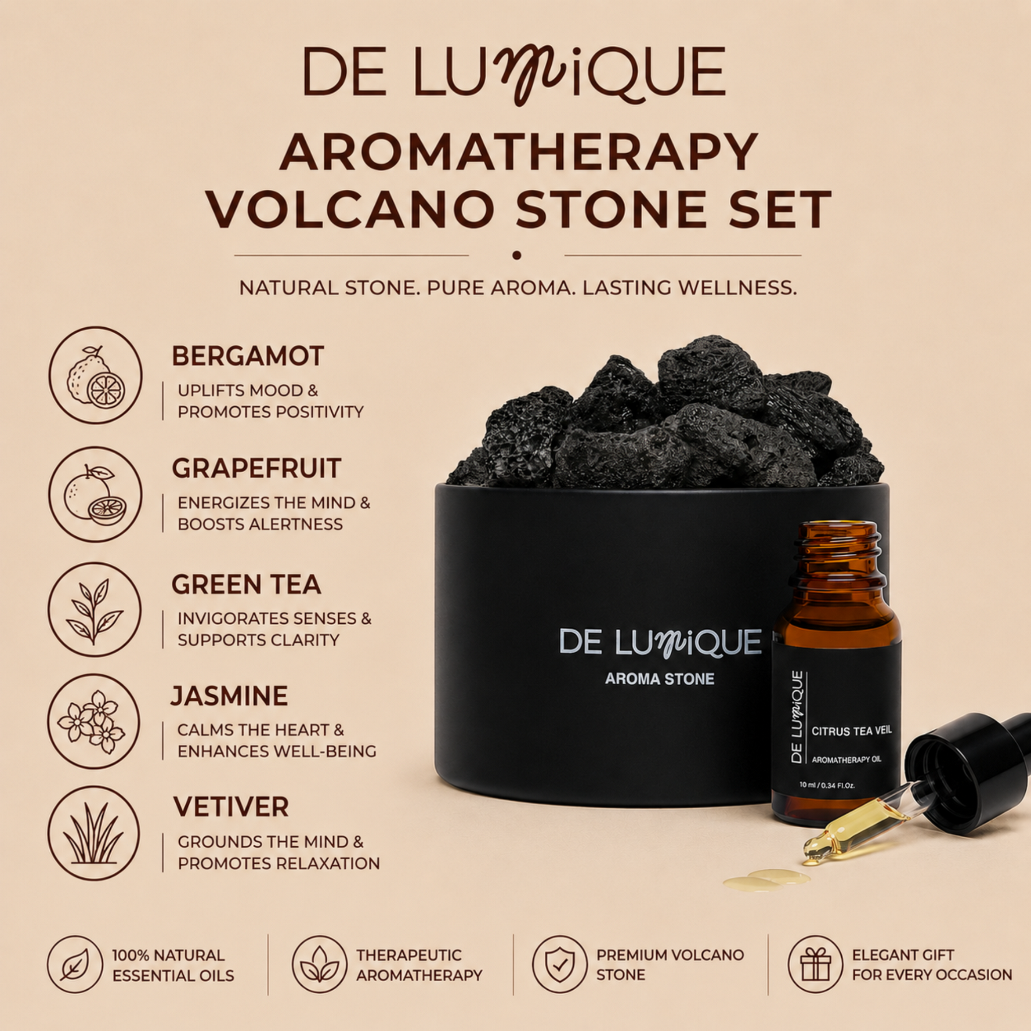 Aromatherapy Volcano Stone Set - Citrus Tea Veil-6