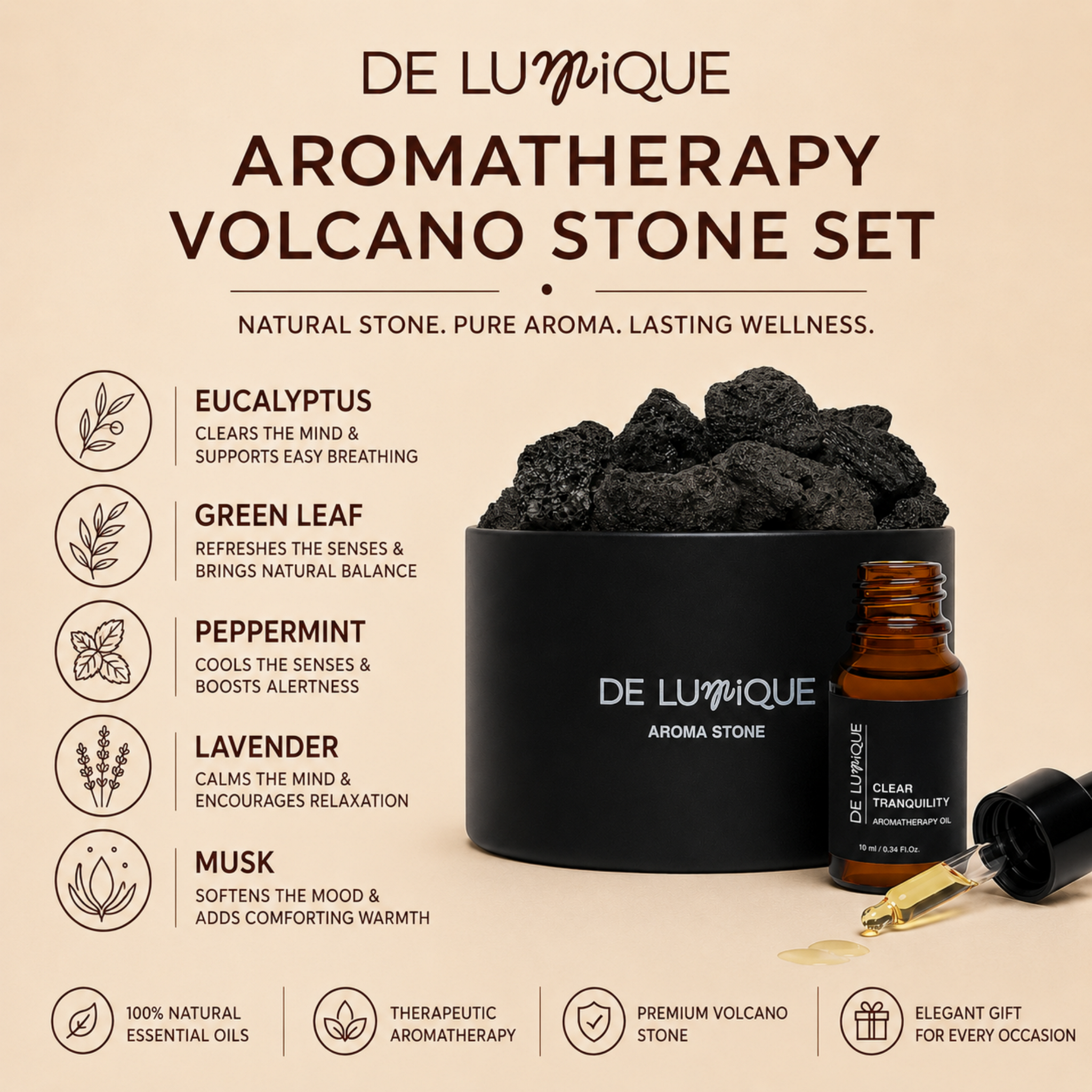 Aromatherapy Volcano Stone Set - Clear Tranquility-6
