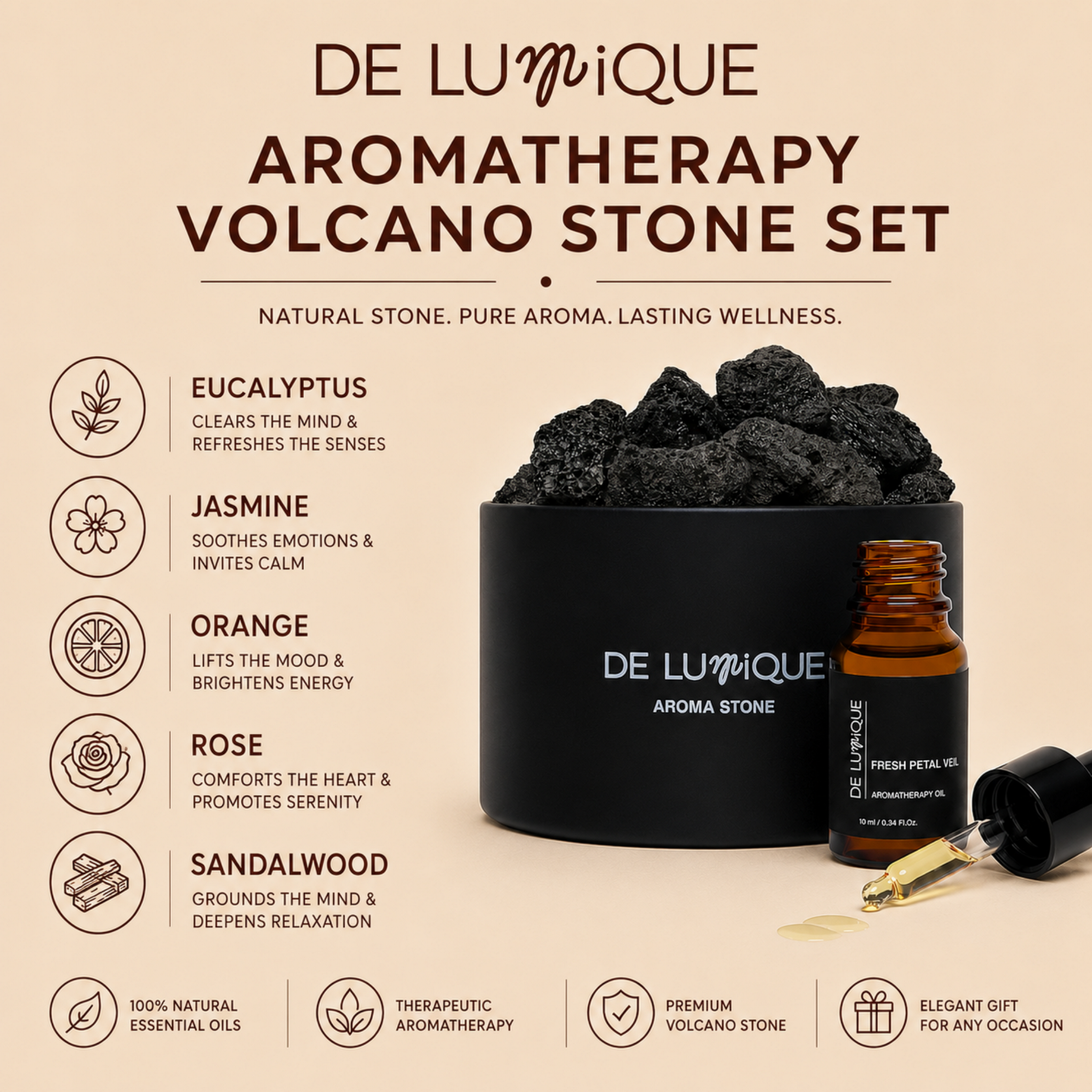 Aromatherapy Volcano Stone Set - Fresh Petal Veil-6