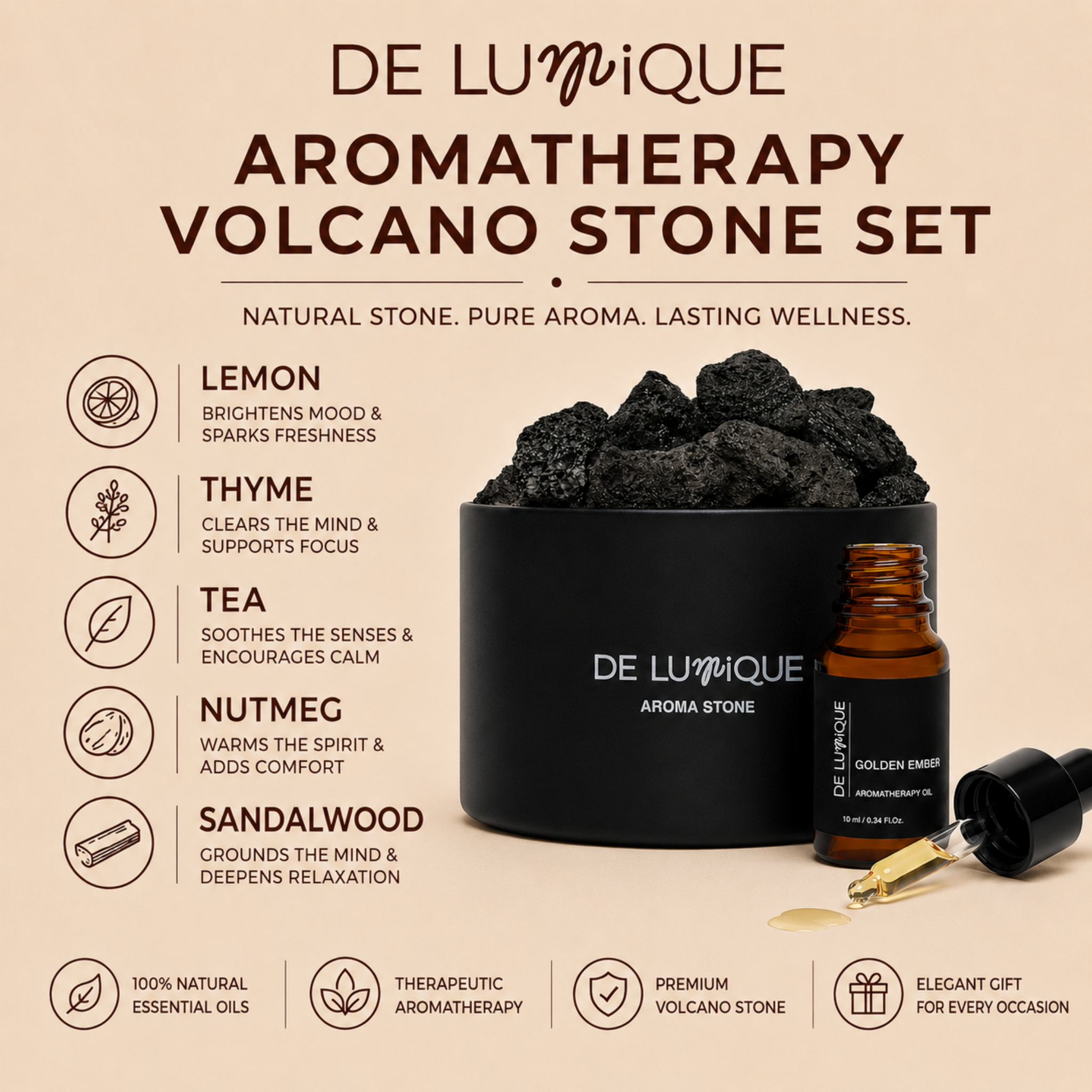 Aromatherapy Volcano Stone Set - Golden Ember-6