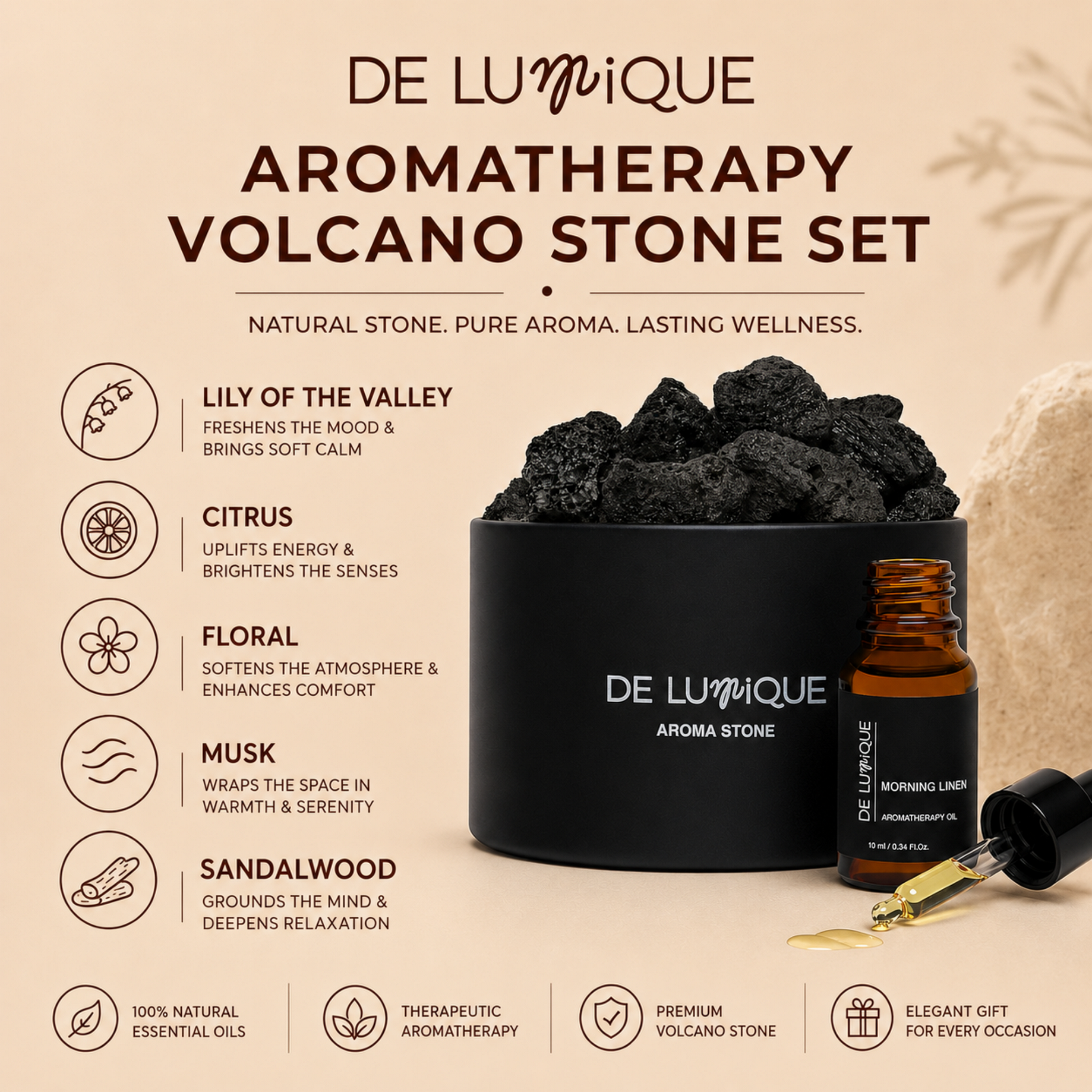 Aromatherapy Volcano Stone Set - Morning Linen-6