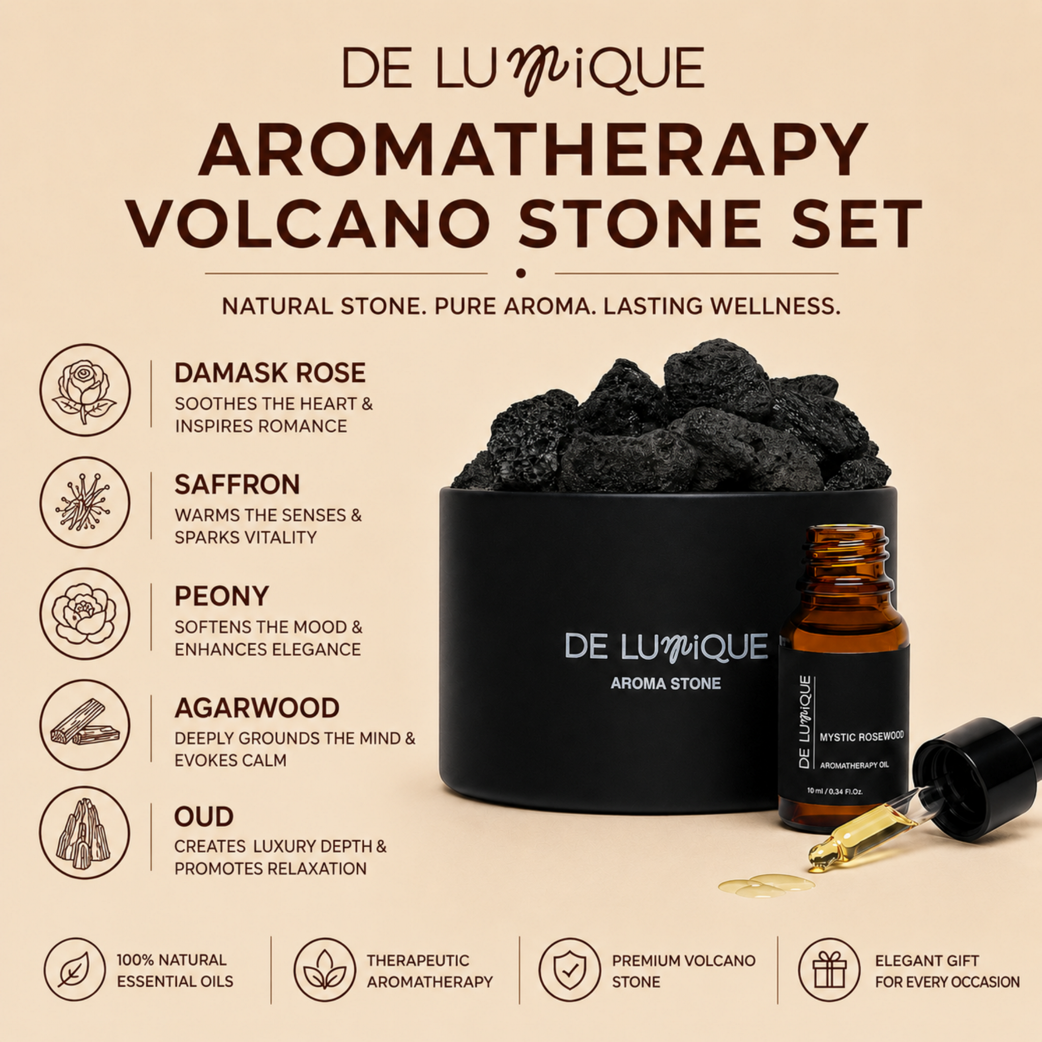 Aromatherapy Volcano Stone Set - Mystic Rosewood-6