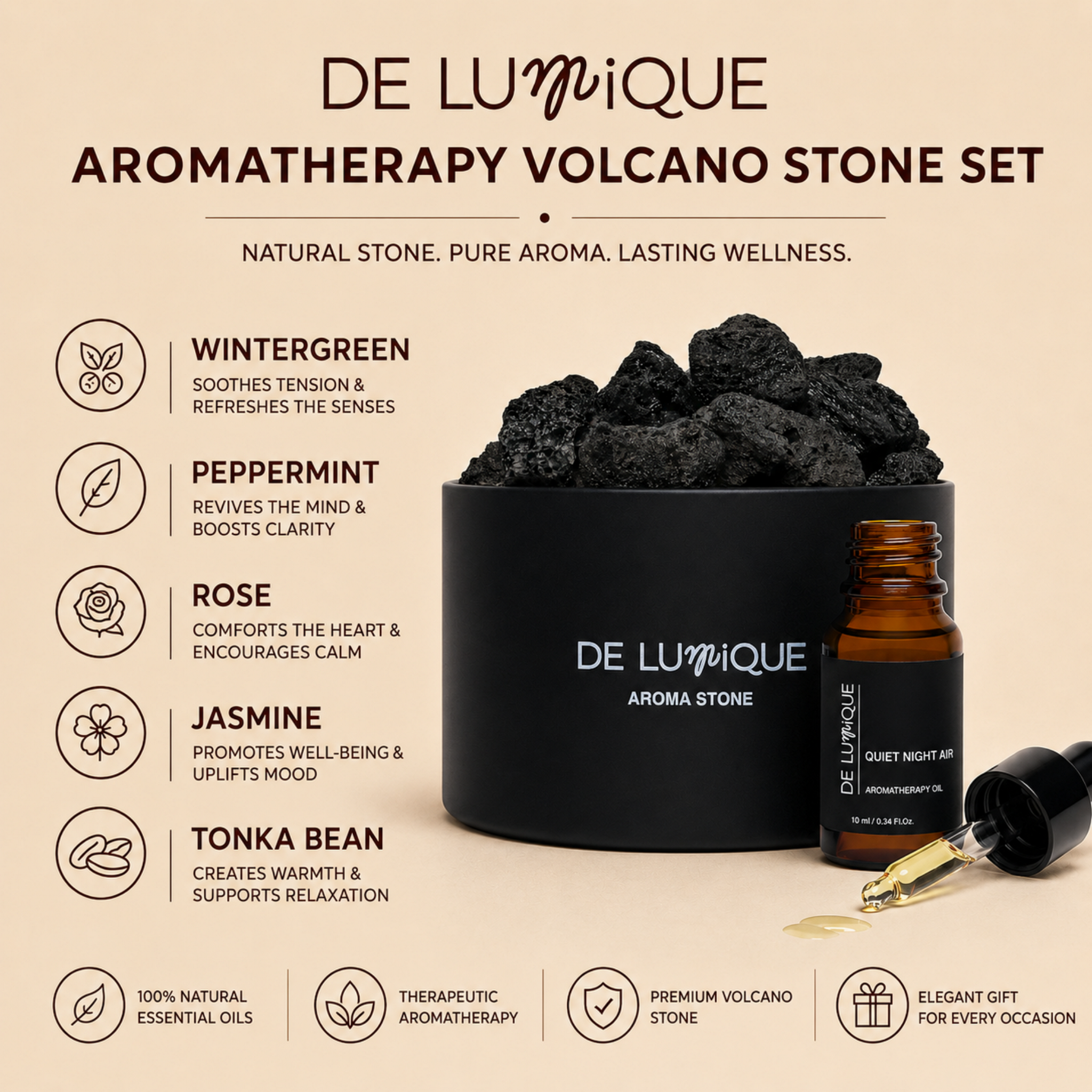 Aromatherapy Volcano Stone Set - Quiet Night Air-6