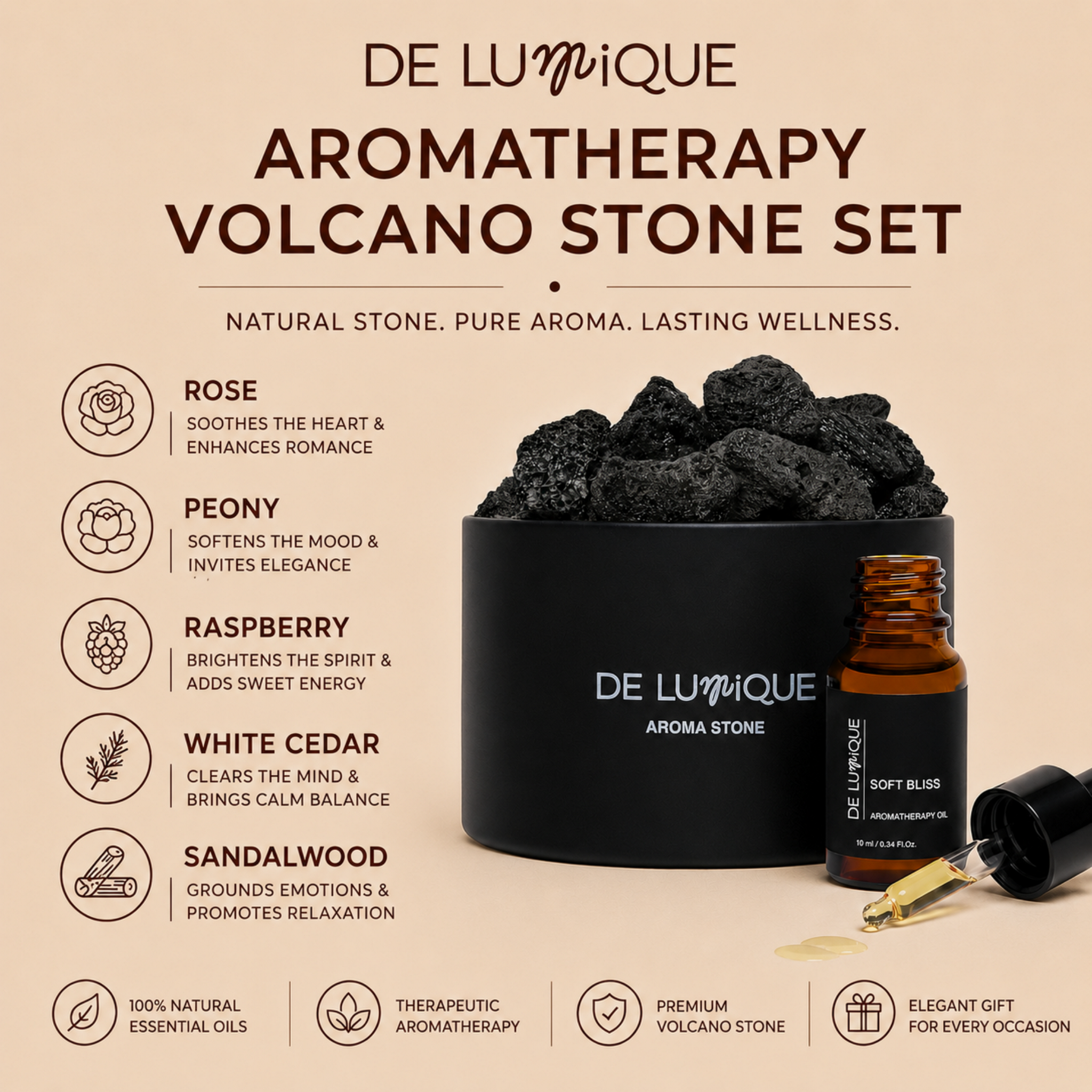 Aromatherapy Volcano Stone Set - Rose Enchante-6