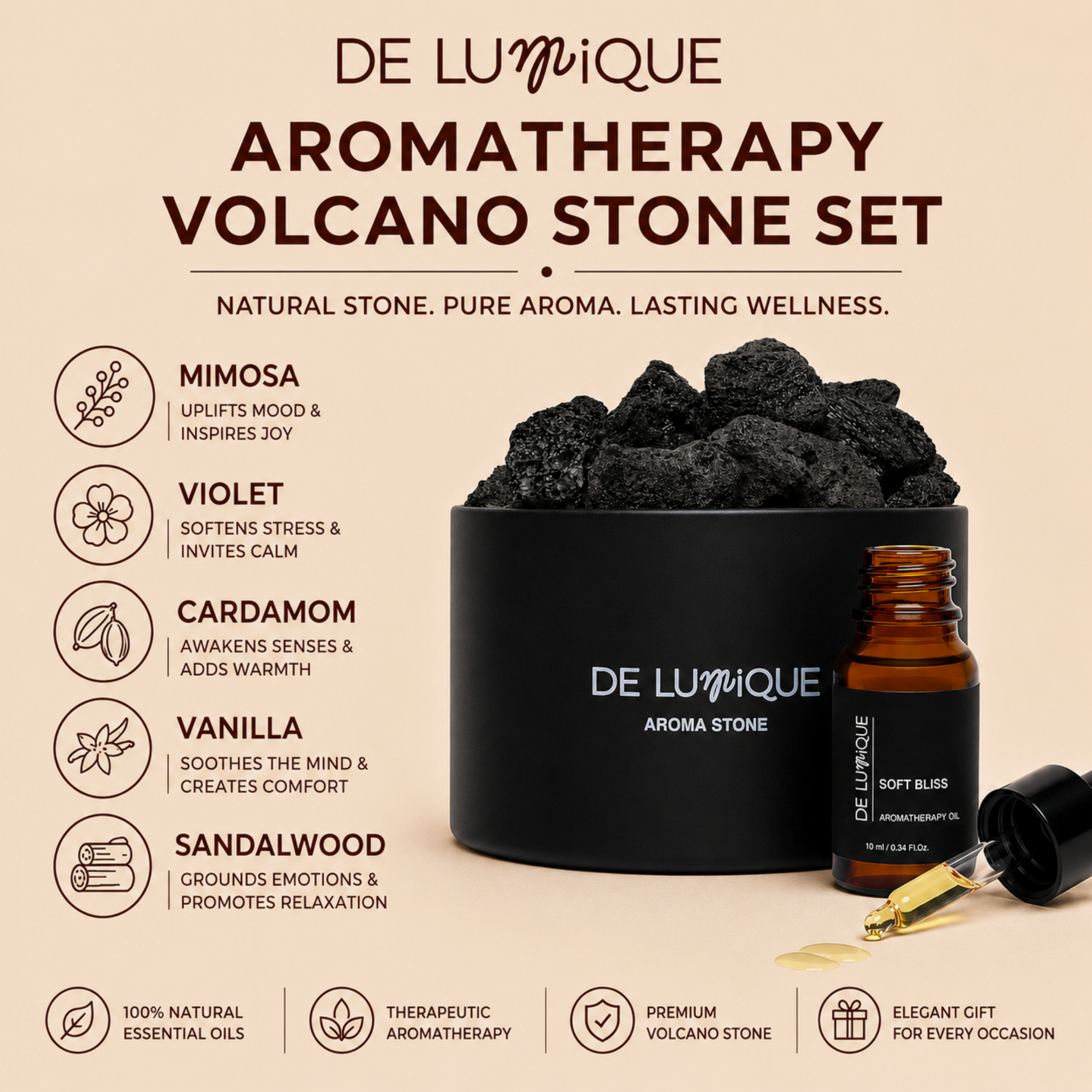 Aromatherapy Volcano Stone Set - Soft Bliss-6