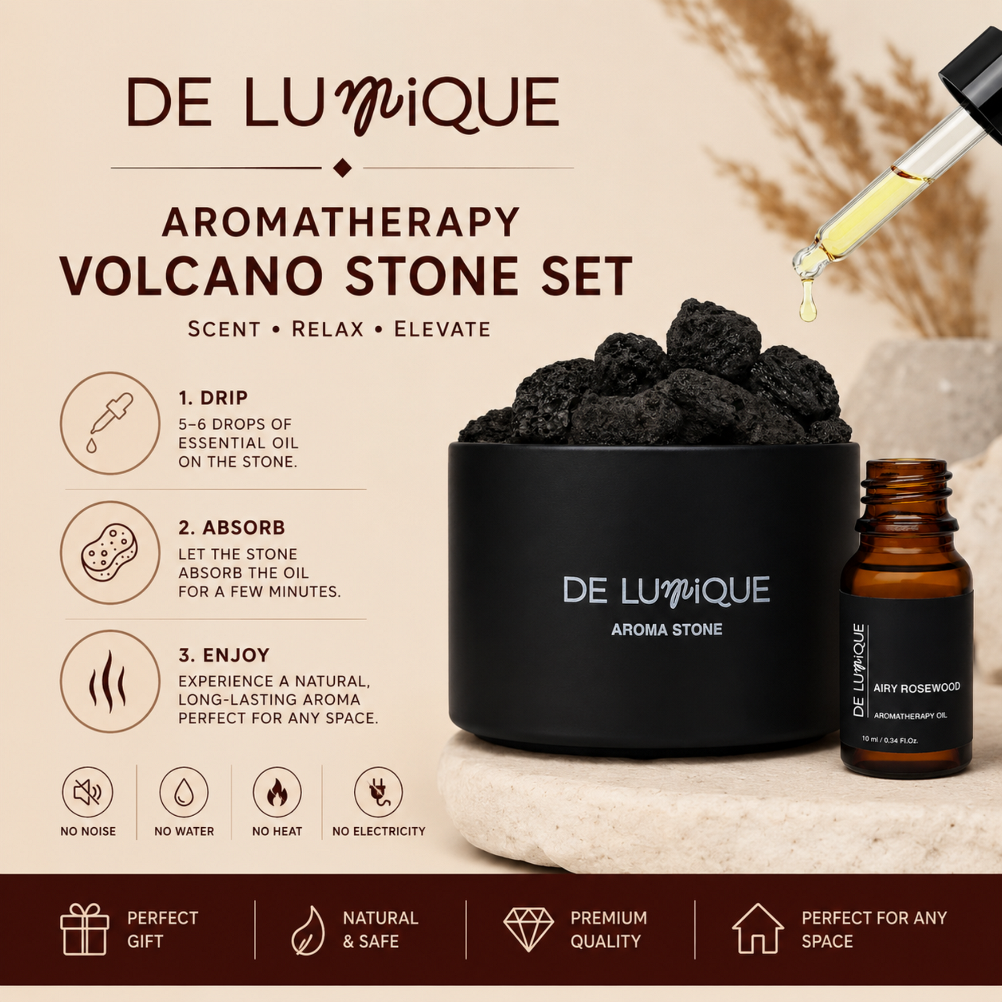 Aromatherapy Volcano Stone Set - Airy Rosewood-8