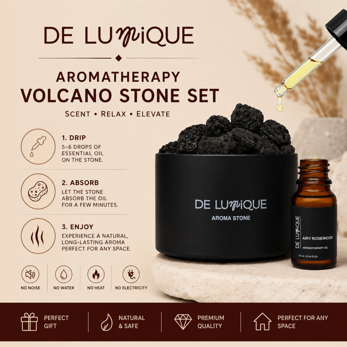 Aromatherapy Volcano Stone Set - Airy Rosewood-8