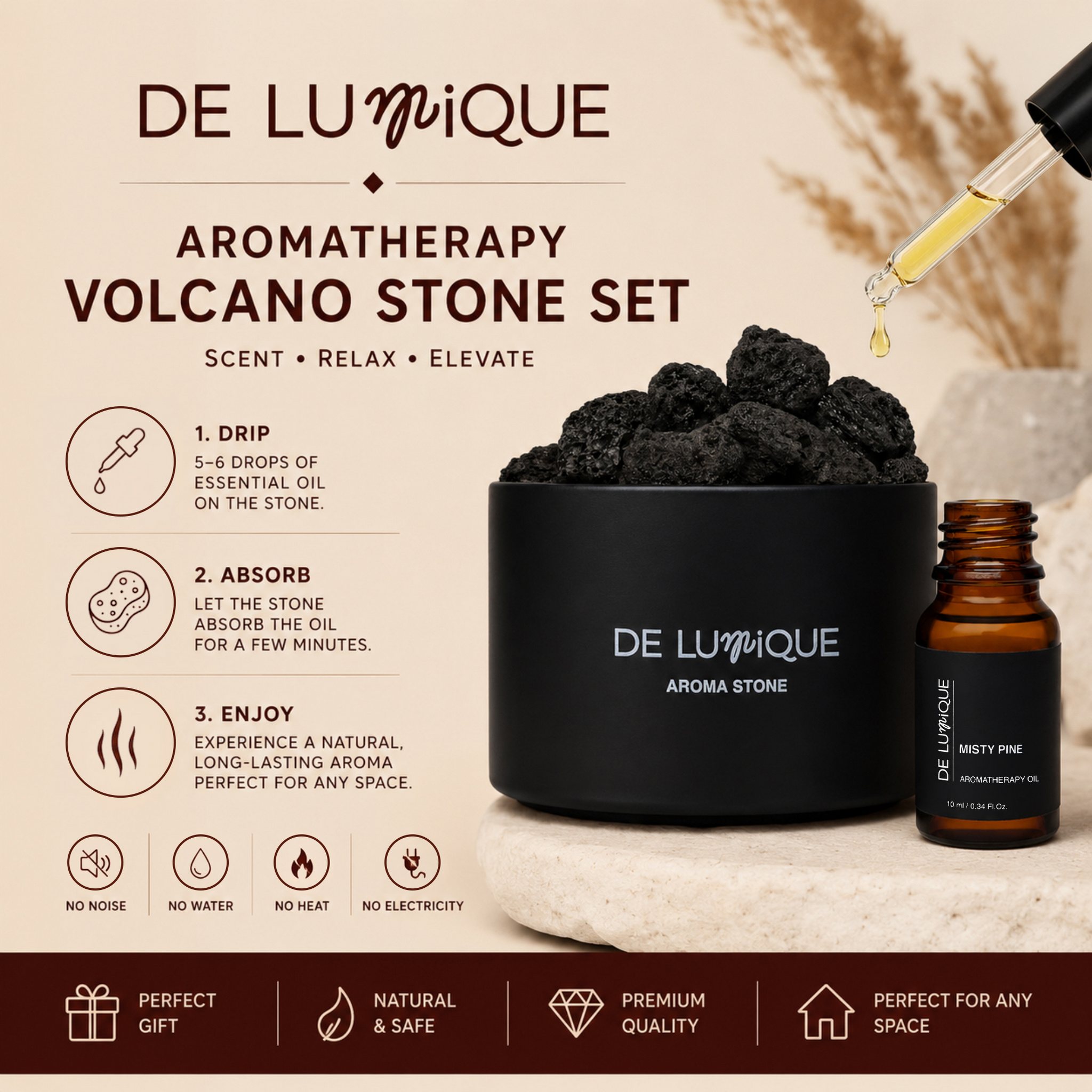 Aromatherapy Volcano Stone Set - Misty Pine-8