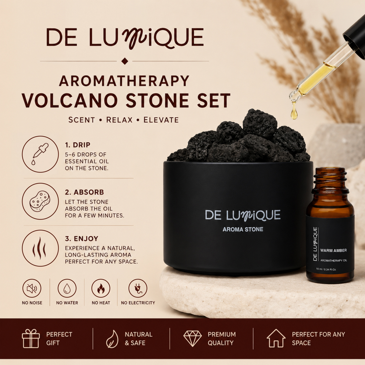 Aromatherapy Volcano Stone Set - Warm Amber-8