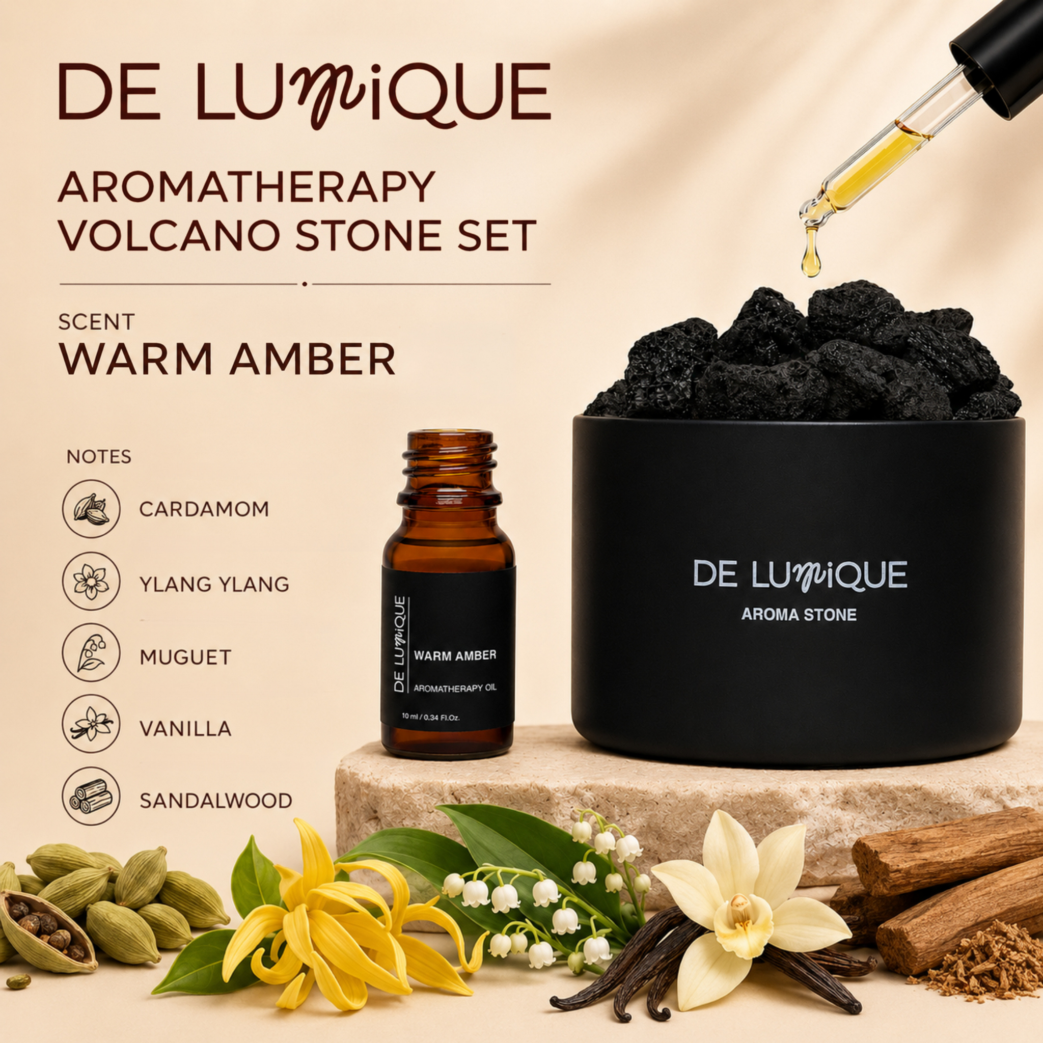 Aromatherapy Volcano Stone Set - Warm Amber-5