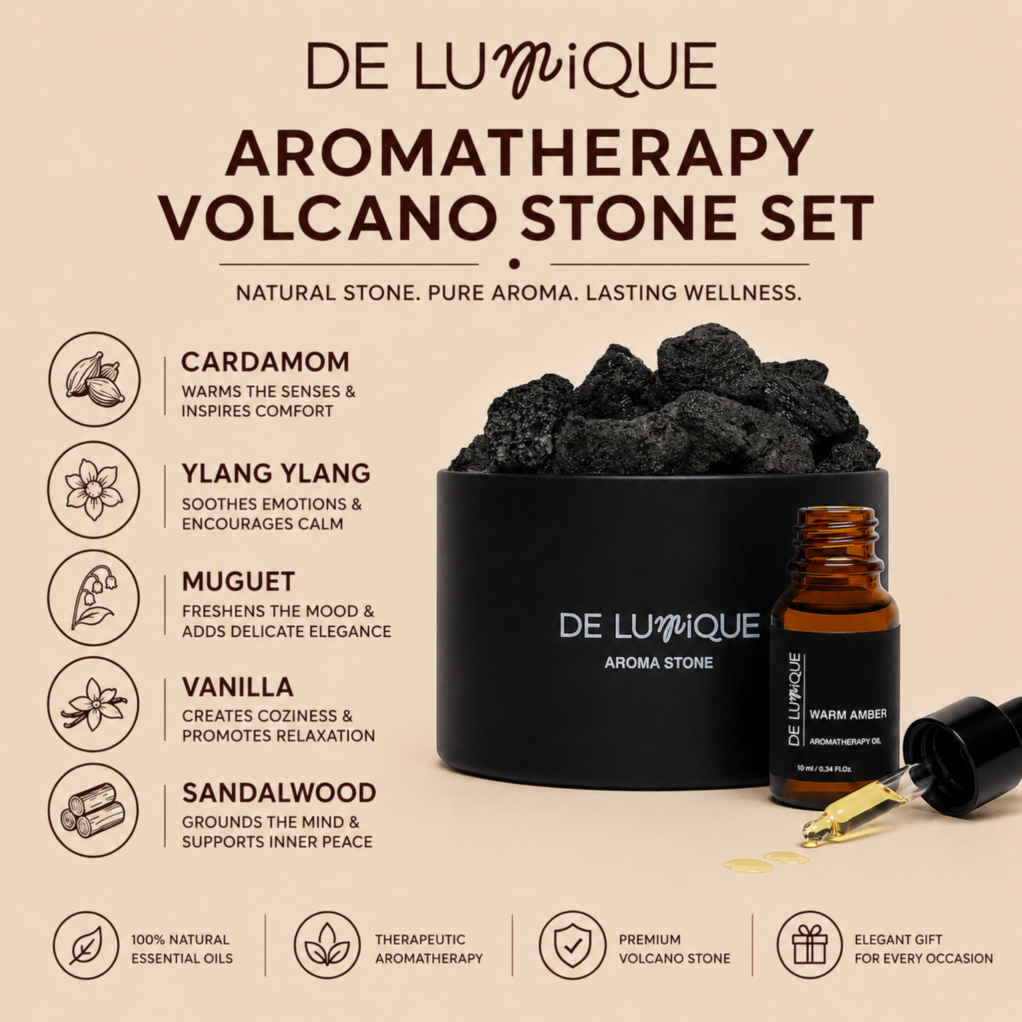 Aromatherapy Volcano Stone Set - Warm Amber-6